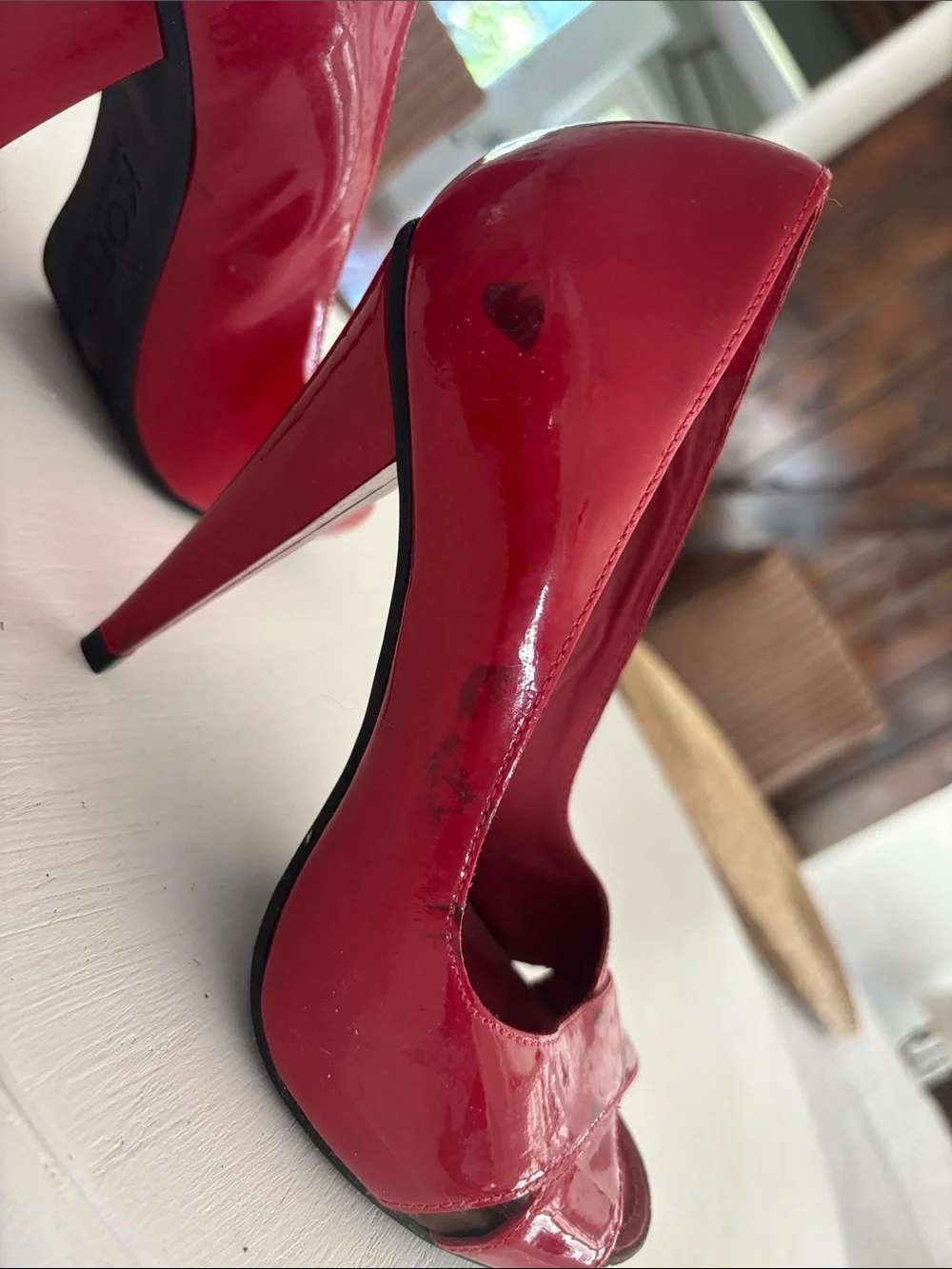 MICHAEL KORS Red Patent Peep-Toe Heels